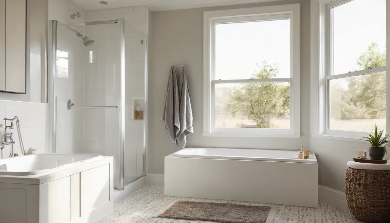 Smiling homeowner stepping into a walk-in tub with a grab bar in a bright bathroom in Stonecrest